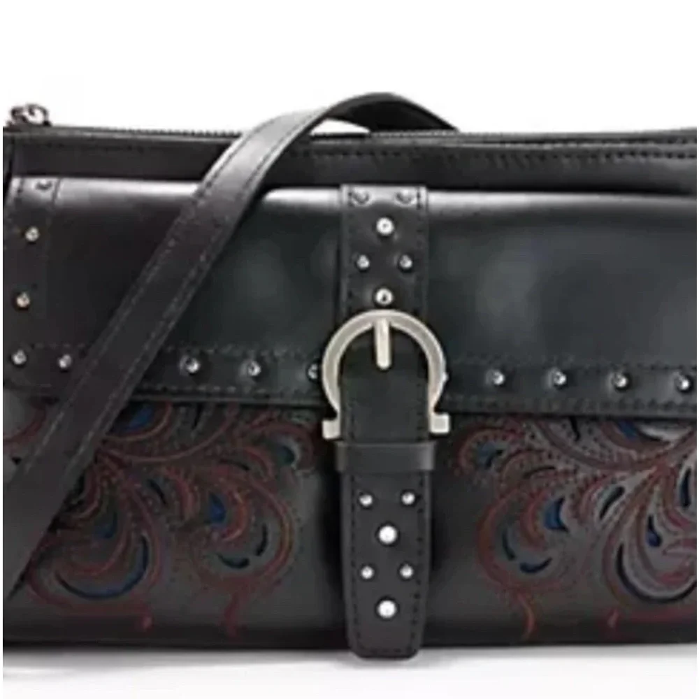 Patricia Nash, Boho Style Montana Leather Maisie Flap Crossbody Black Lux Ranch